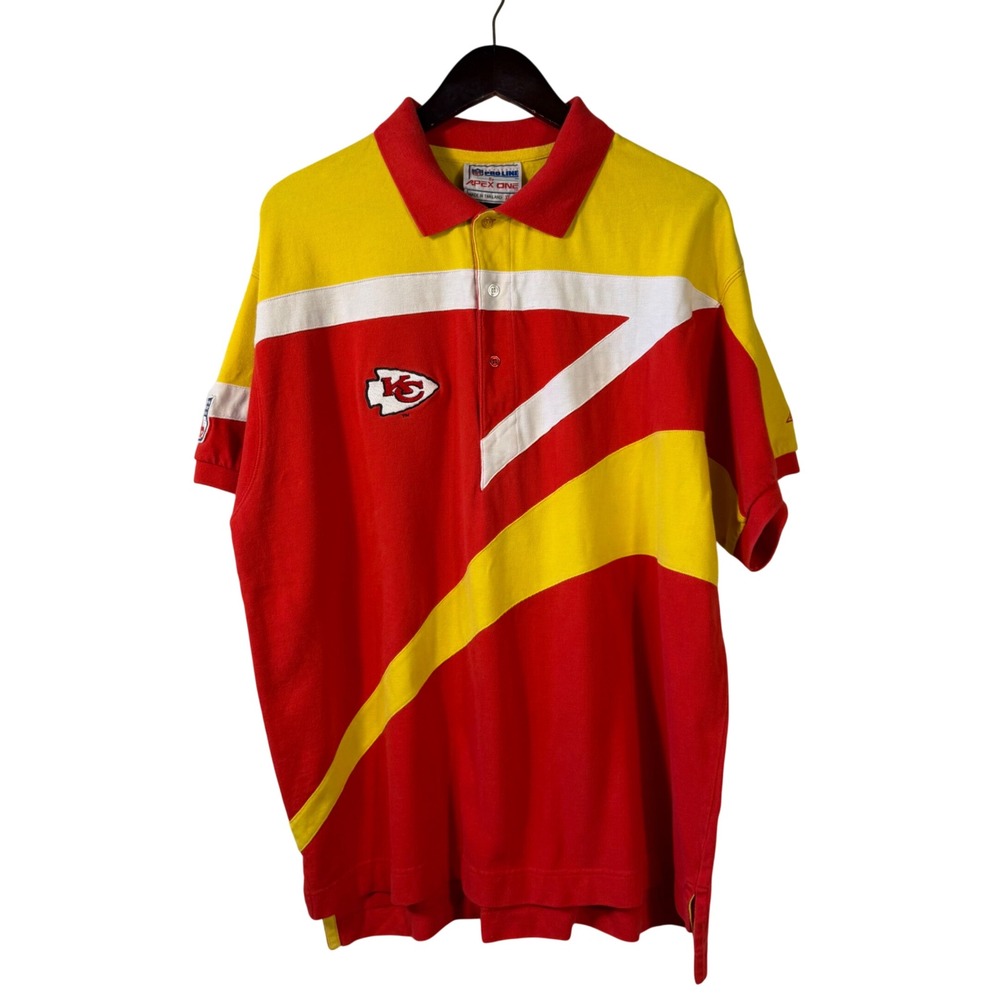 Vintage Kansas City Chiefs Apex One NFL Pro Line Polo Shirt Red Yellow Mens XL‎